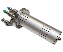 CAMECA TES 100 ECR ion source mounted on CF100 flange for high-energy beams